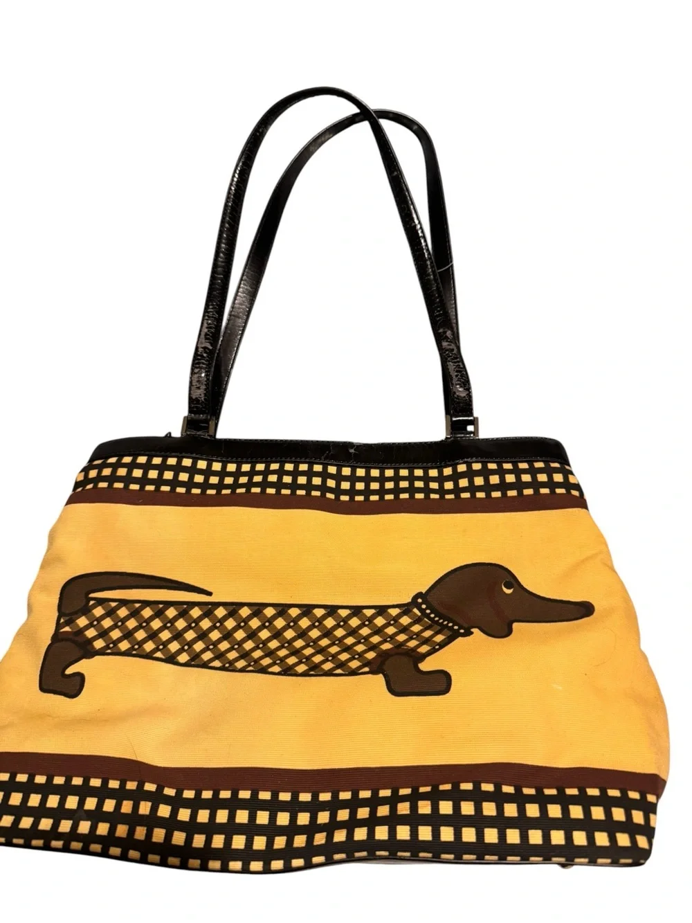 VANI Dachshund Dog Sequin Handbag Yellow Black Novelty Purse Tote Y2K Shoulder